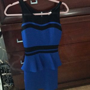 Royal and black sheer peplum cocktail dress